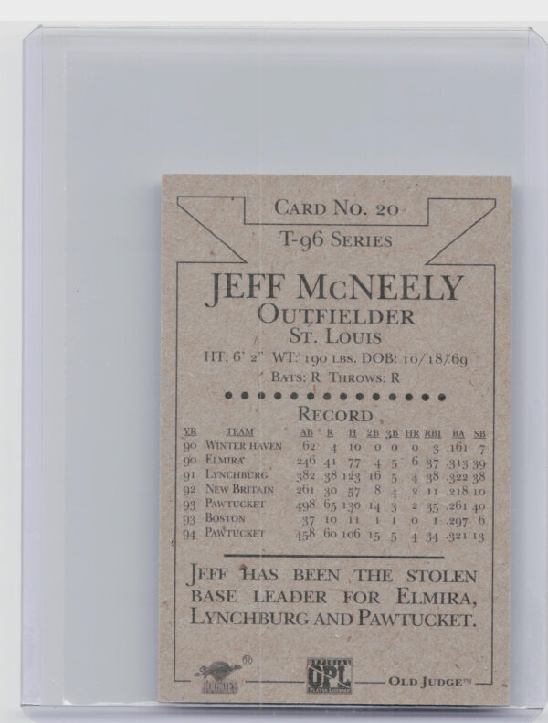 1996 Signature Rookies Old Judge Jeff McNeely AU SN6000 #20 Redbirds Signatures - Image 3