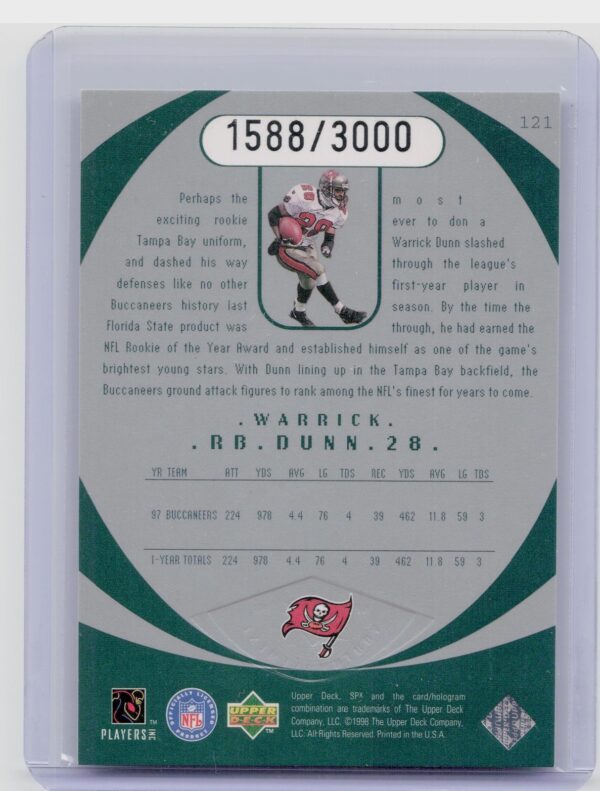 1998 SPx Finite Warrick Dunn /3000 #121 Buccaneers - Image 3