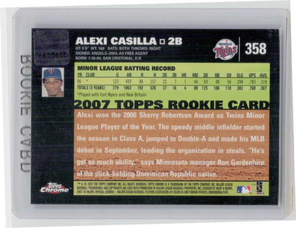 2007 Topps Chrome Alexi Casilla AU RC #358 Twins - Image 3