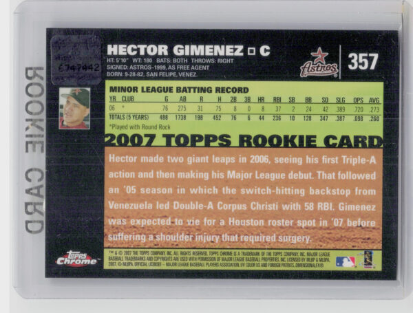 2007 Topps Chrome Hector Gimenez AU #357 Astros - Image 3