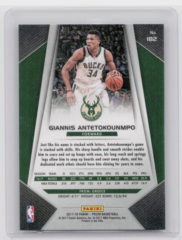 2017-18 Prizm Giannis Antetokounmpo #182 Bucks - Image 3