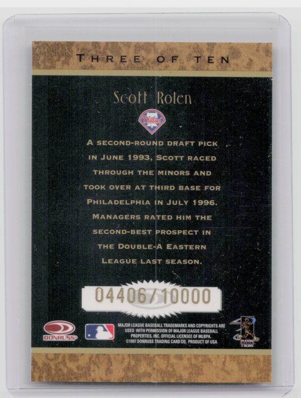 1997 Donruss Scott Rolen /10000 #3 Phillies Rookie Diamond Kings - Image 3