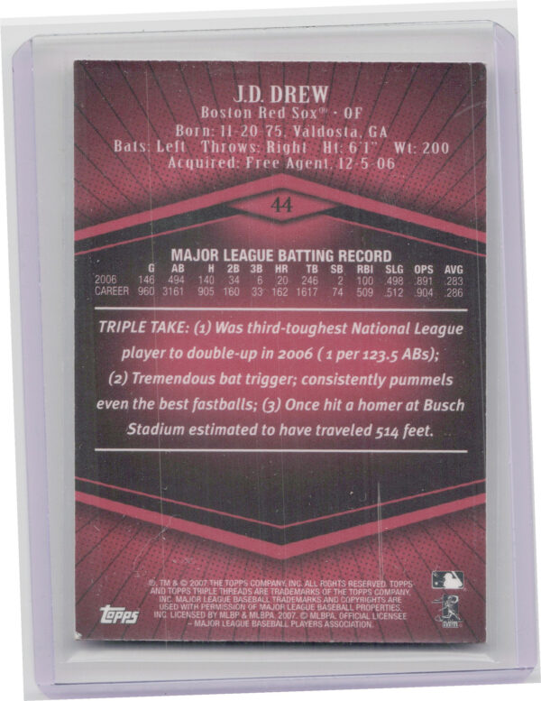 2007 Topps Triple Threads J.D. Drew SN1350 #44 Sox - Image 3