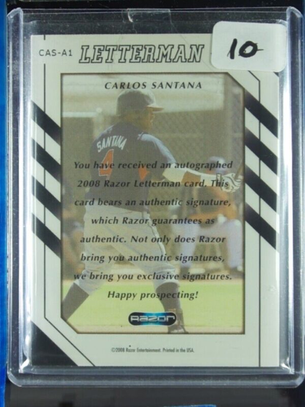 2008 Razor Letterman Carlos Santana AU #CAS-A1 Indians - Image 3