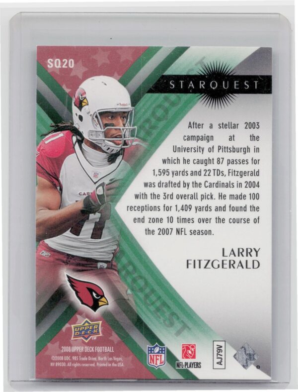 2008 Upper Deck Larry Fitzgerald #SQ20 Cardinals StarQuest Rainbow Green - Image 3