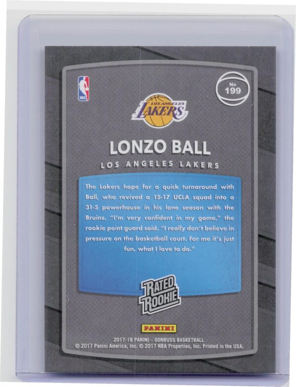 2017-18 Donruss Lonzo Ball RC #199 Lakers - Image 3