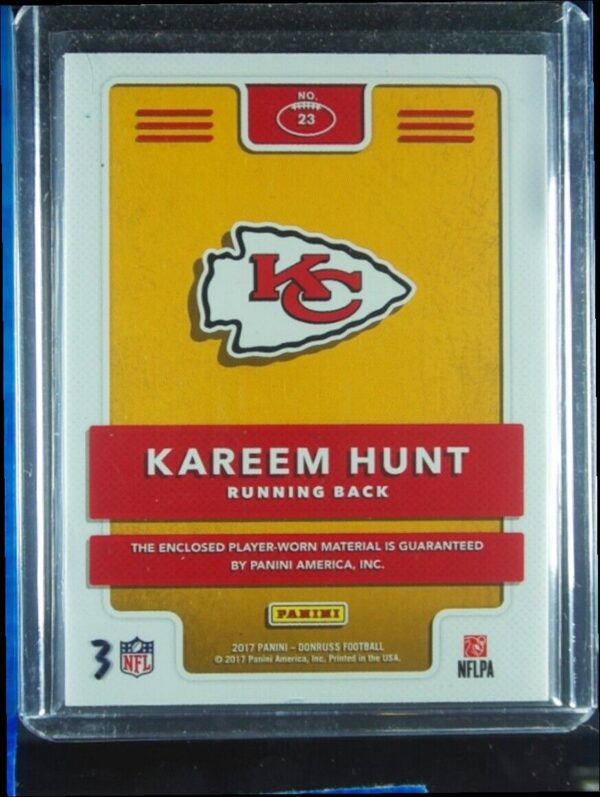 2017 Donruss Kareem Hunt MEM #23 Chiefs Rookie Threads - Image 3