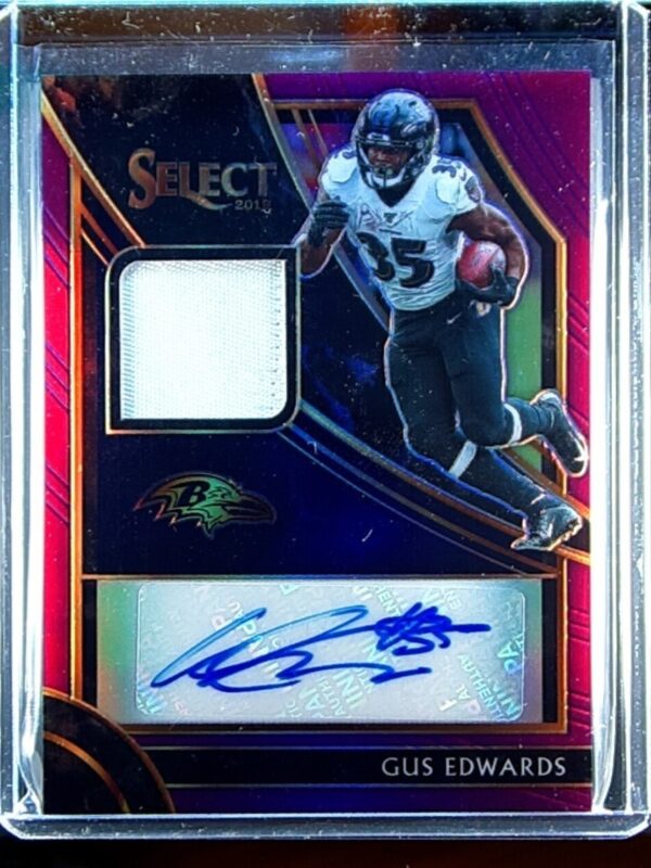 2019 Select Gus Edwards AUTO JSY /49 #MP-GE Ravens Signature Memorabilia Purple