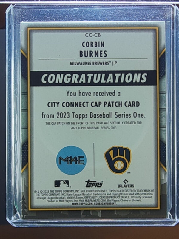 2023 Topps Corbin Burnes #CC-CB Brewers City Connect Commemorative Patch - Image 3