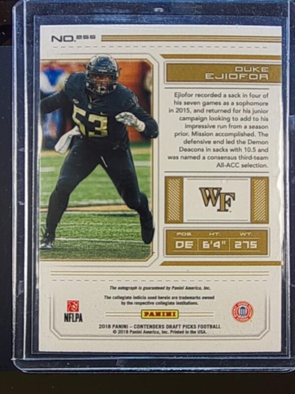 2018 Contenders Draft Picks Duke Ejiofor Auto #255 Deacons - Image 3