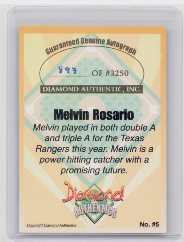 2000 Diamond Authentics Autographs Melvin Rosario AU SN3250 #5 Wings - Image 3