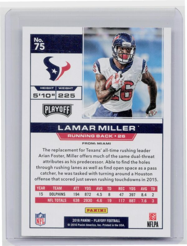 2016 Panini Playoff Lamar Miller 3rd Down /25 #75 Texans - Image 3