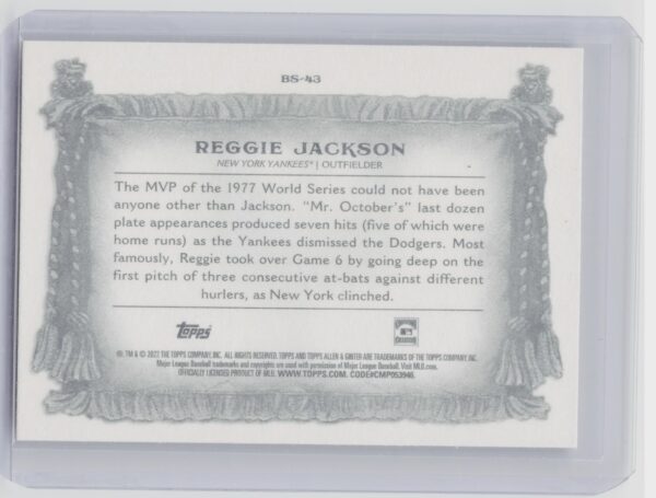 2022 Topps Allen & Ginter Reggie Jackson #BS-43 Yankees Banner Seasons - Image 3