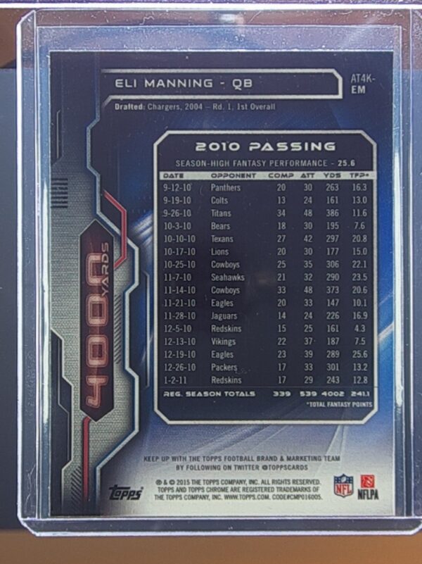 2015 Topps Chrome Eli Manning #AT4K-EM Giants All Time 4000 Yard Club - Image 3