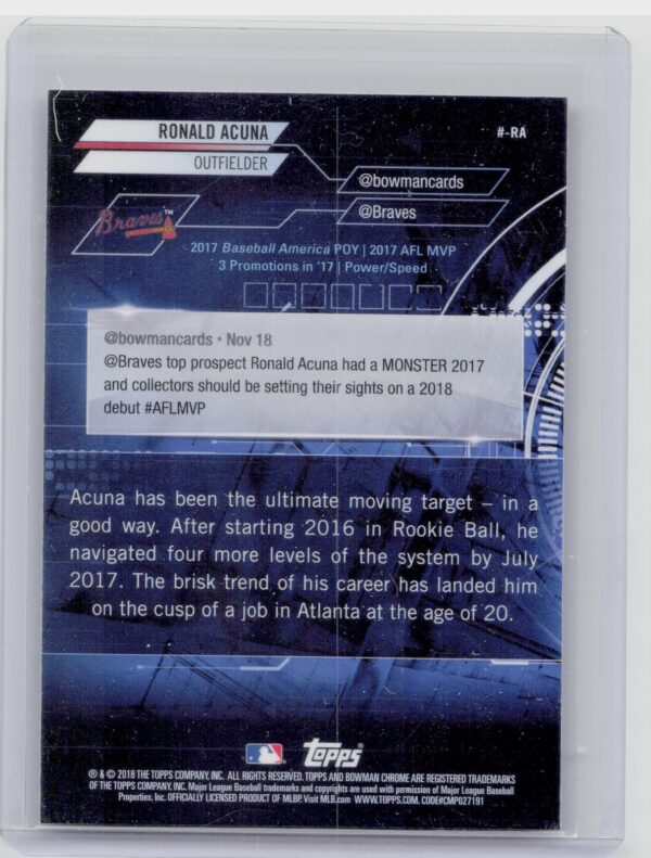 2018 Bowman Ronald Acuna ##-RA Braves Chrome #BowmanTrending - Image 3