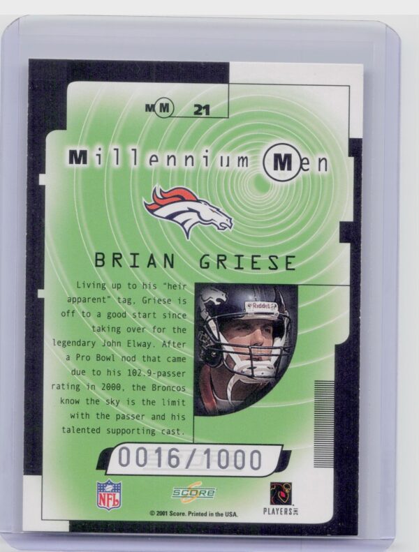 2001 Score Brian Griese /1000 #MM21 Broncos Millennium Men - Image 3
