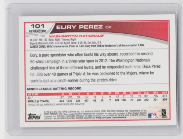 2013 Topps Chrome Eury Perez Orange Refractors #101 Nationals - Image 3