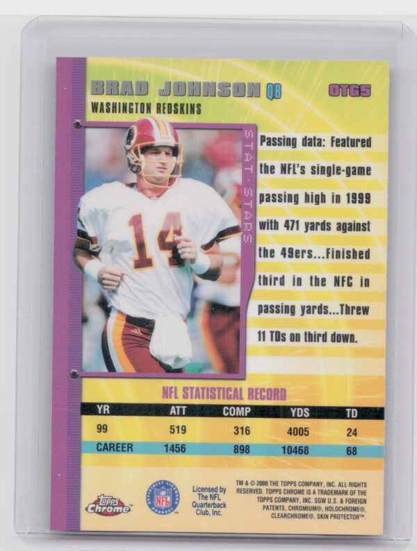 2000 Topps Chrome Brad Johnson #OTG5 Redskins Own the Game - Image 3