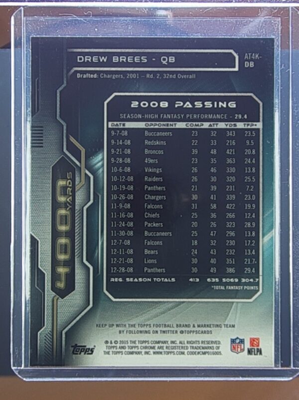 2015 Topps Chrome Drew Brees #AT4K-DB Saints All Time 4000 Yard Club - Image 3