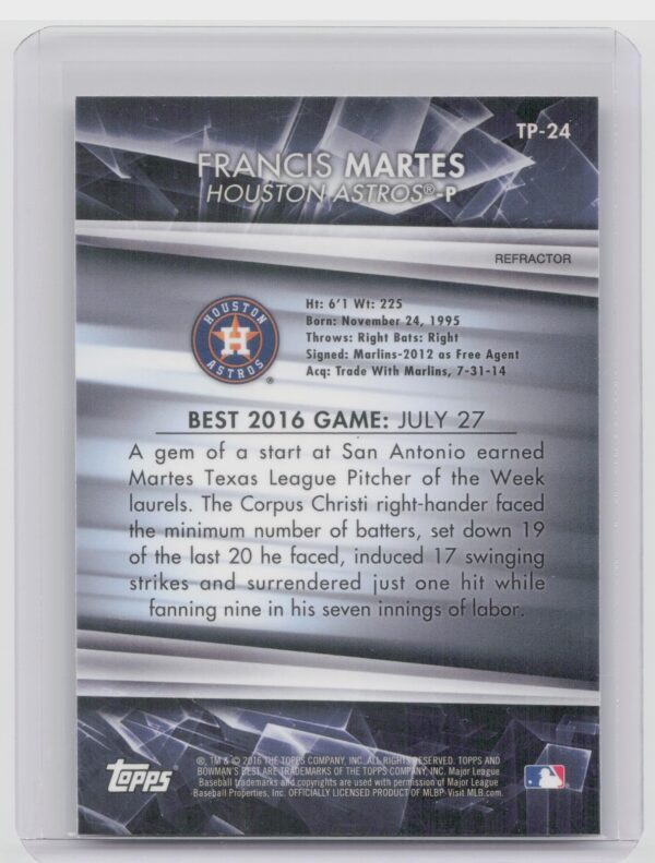2016 Bowman's Best Francis Martes #TP-24 Astros Top Prospects Refractor - Image 3
