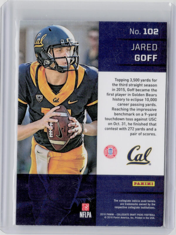 2016 Panini Prizm Collegiate Draft Picks Jared Goff #102 Bears - Image 3