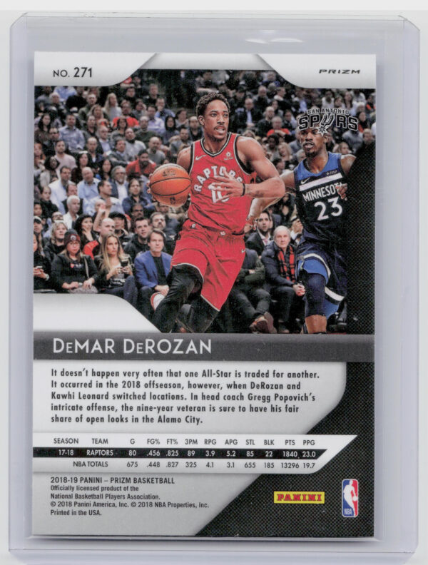 2018-19 Panini Prizm DeMar DeRozan Prizms Silver #271 Spurs - Image 3