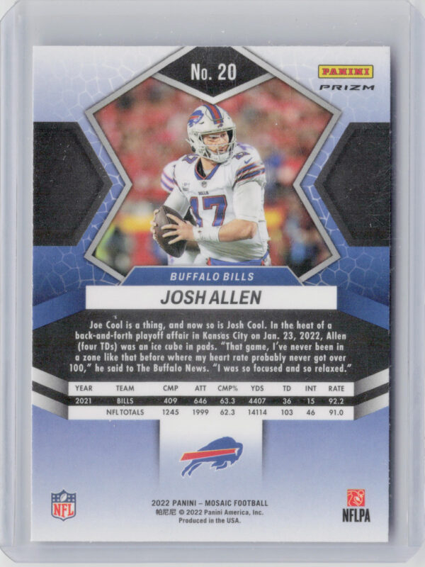 2022 Panini Mosaic Josh Allen Mosaic Camo Pink #20 Bills - Image 3