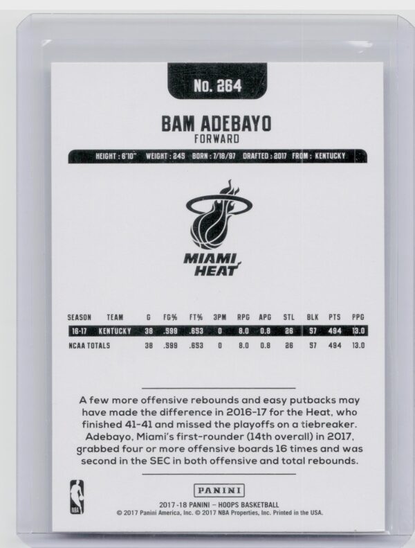 2017-18 Hoops Bam Adebayo RC #264 Heat - Image 3